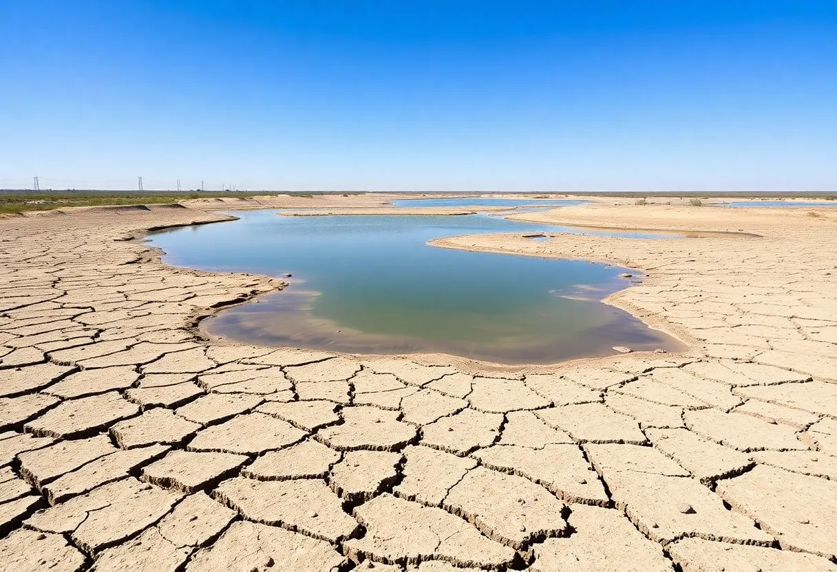 Dry landscape and low water levels in South Texas