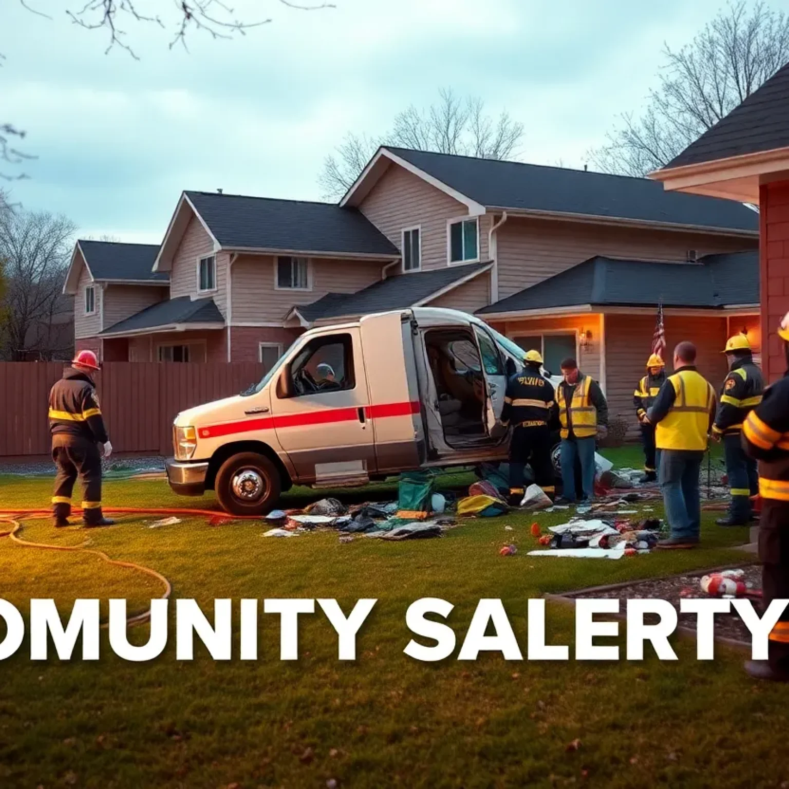 Emergency responders at the scene of a drunk driving crash in a residential area