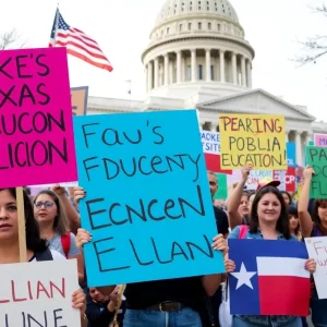 Teachers rallying for public education outside the Texas Capitol