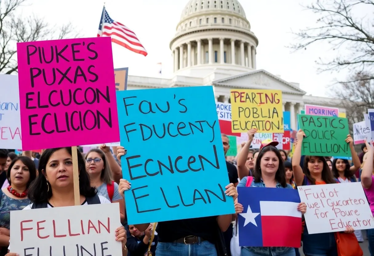 Teachers rallying for public education outside the Texas Capitol