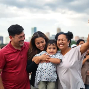 A joyful family reunion scene after the safe return of a missing child.