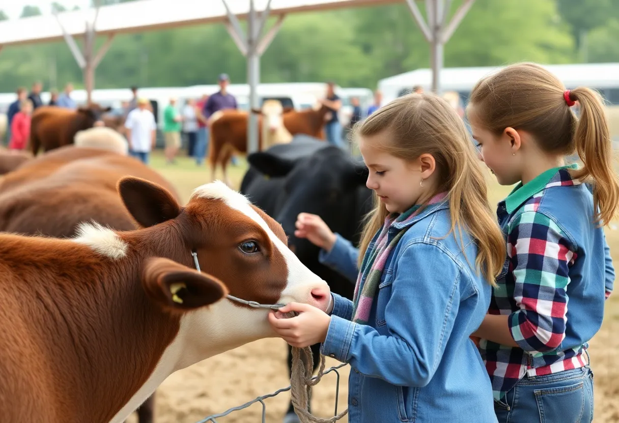 Fayette County 4-H team members judging livestock at a competition.