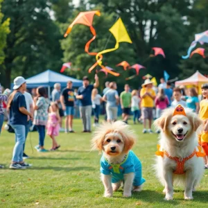 Families and dogs enjoying the Fest of Tails event at McAllister Park.