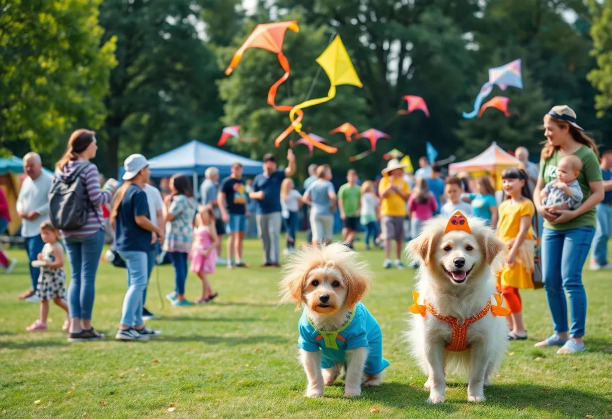 Families and dogs enjoying the Fest of Tails event at McAllister Park.