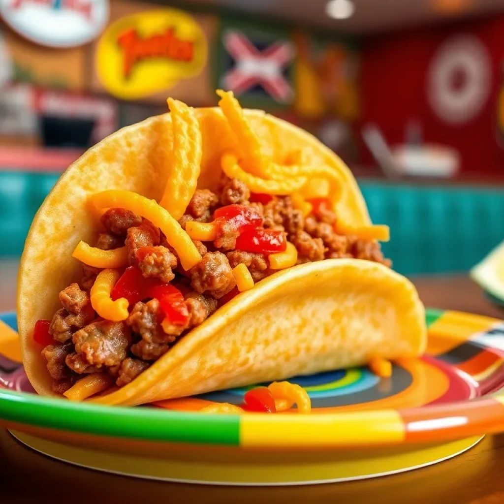 Flamin' Hot Cheetos Taco on a plate at Taco Cabana