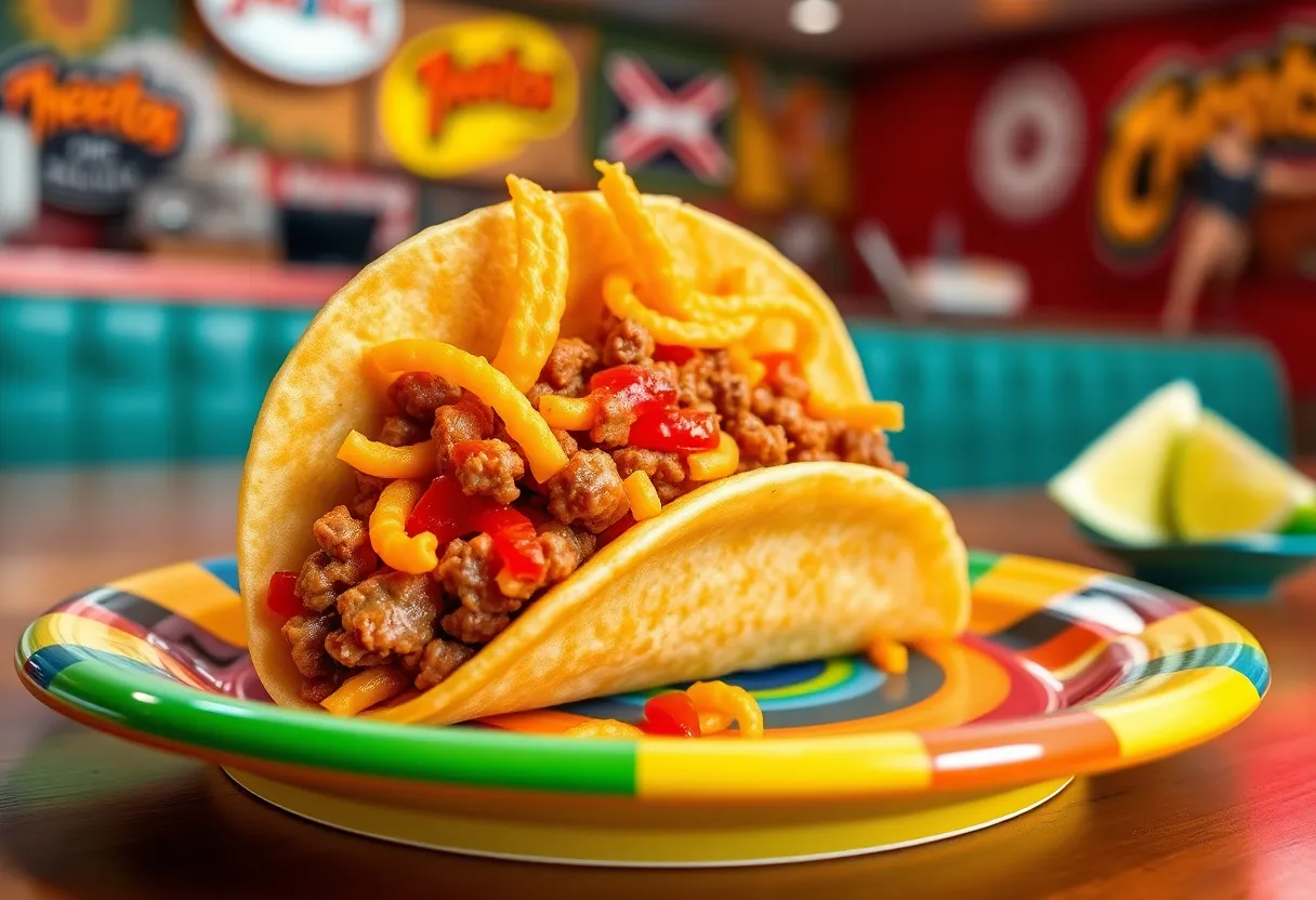 Flamin' Hot Cheetos Taco on a plate at Taco Cabana