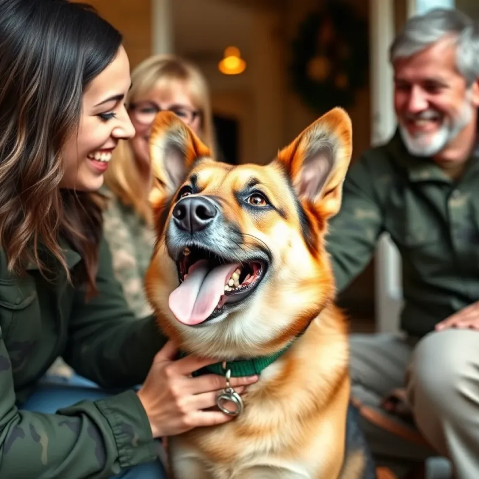 Military working dog greeting his handler in a joyful reunion