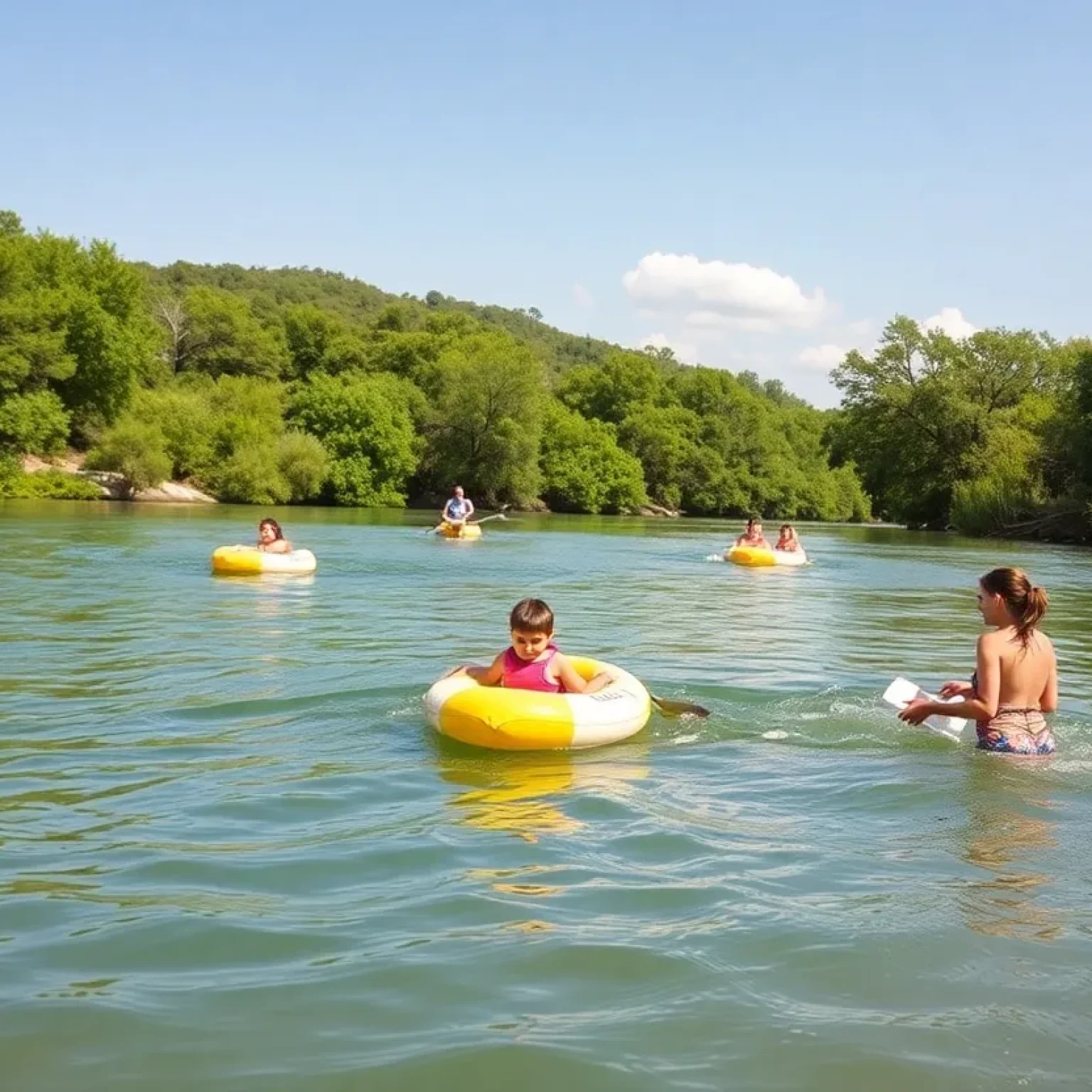 Families enjoying near Guadalupe River with safety in mind