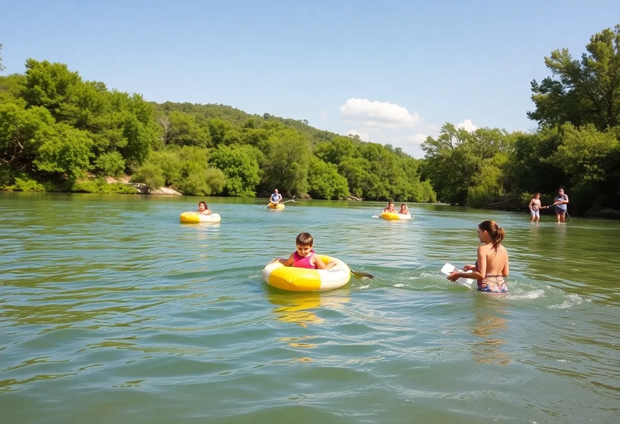 Families enjoying near Guadalupe River with safety in mind