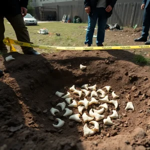 Excavation site in Hondo revealing human teeth