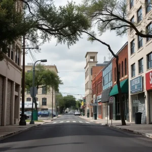 Urban landscape of San Antonio showing the effects of government cost-cutting measures.