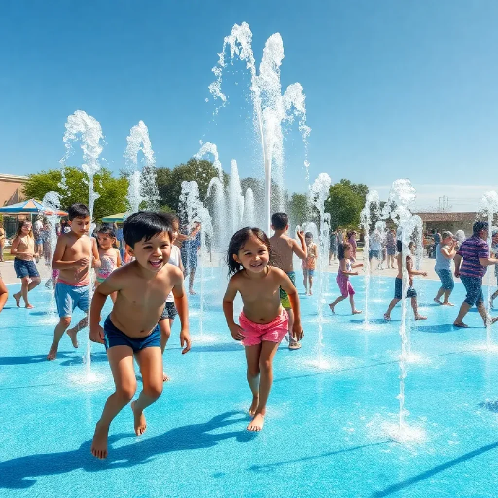 Children playing at a splash pad in San Antonio