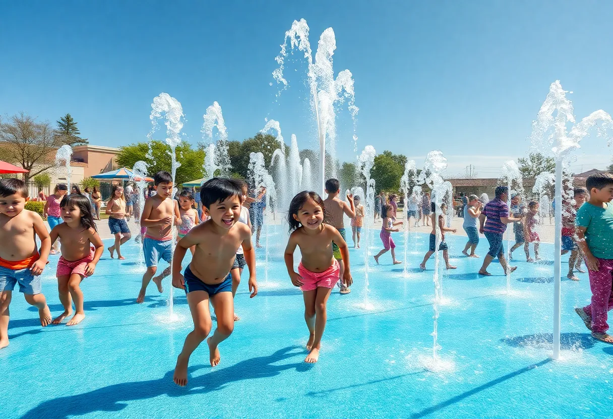 Children playing at a splash pad in San Antonio