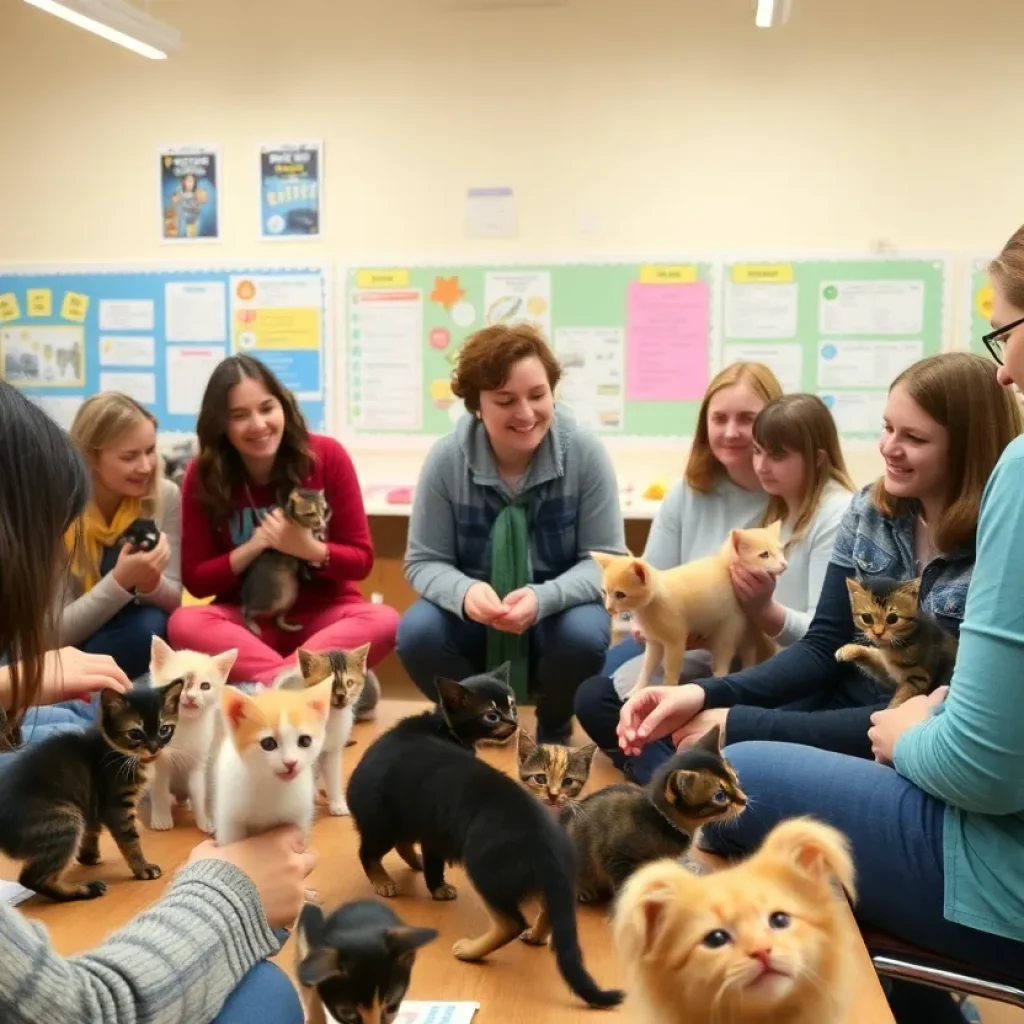 Participants learning about kitten care at a workshop