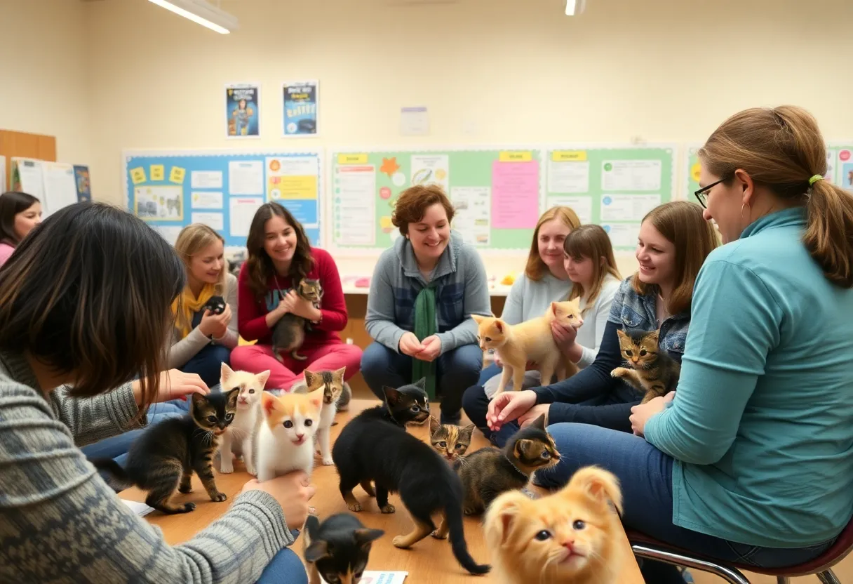 Participants learning about kitten care at a workshop