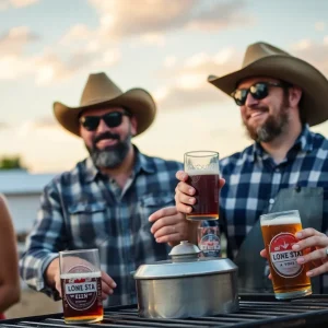 Friends enjoying Lone Star Beer at a barbecue in Texas