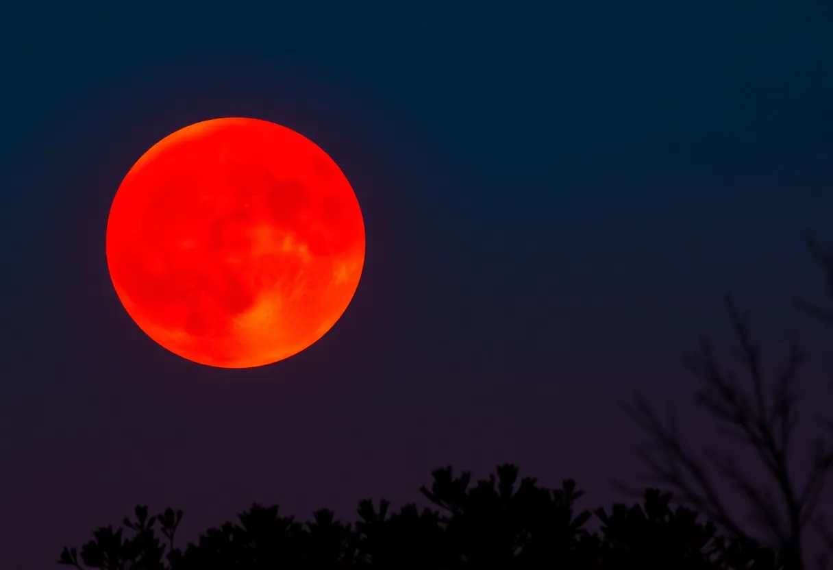 Total lunar eclipse displaying a red moon in the night sky