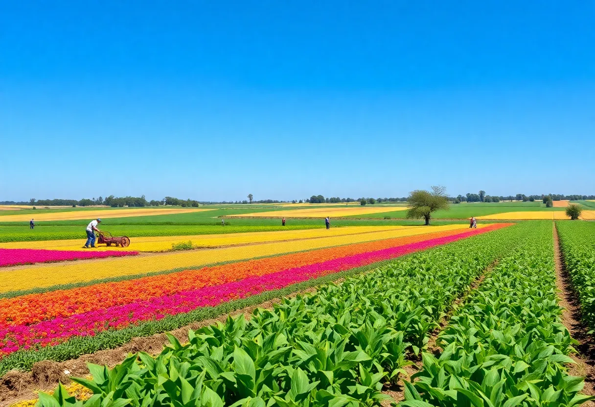 Farmers celebrating National Ag Day in vibrant agricultural fields