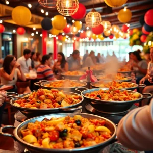 Festive dining scene at Toro Kitchen + Bar for National Paella Day