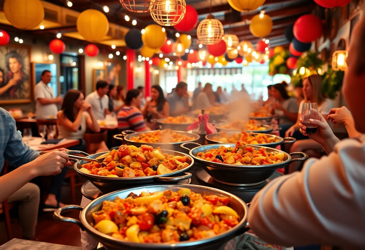 Festive dining scene at Toro Kitchen + Bar for National Paella Day