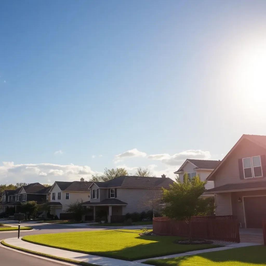 A diverse array of homes in Northeast San Antonio under a clear blue sky