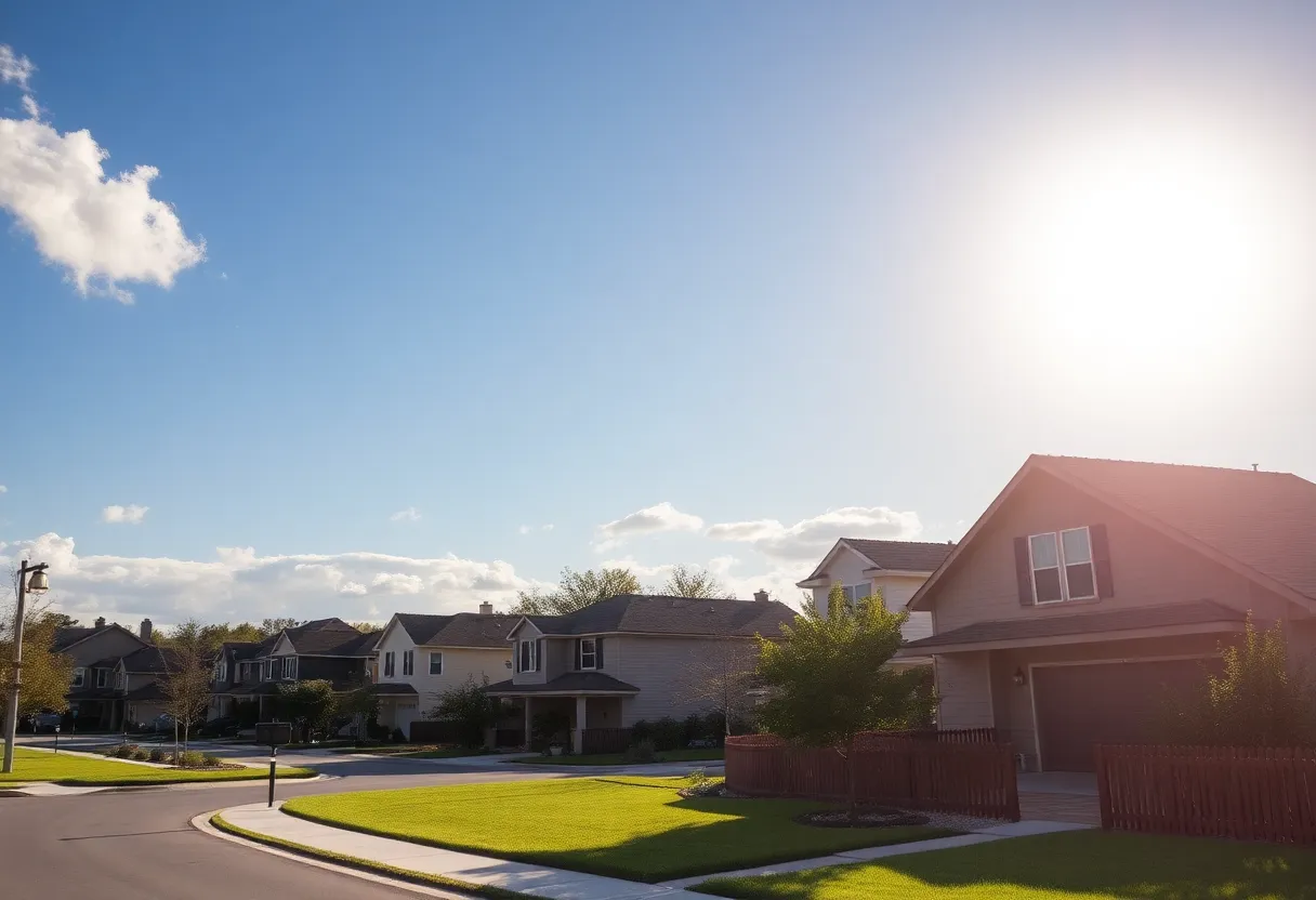 A diverse array of homes in Northeast San Antonio under a clear blue sky