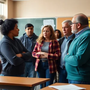 Parents discussing student safety in a school environment