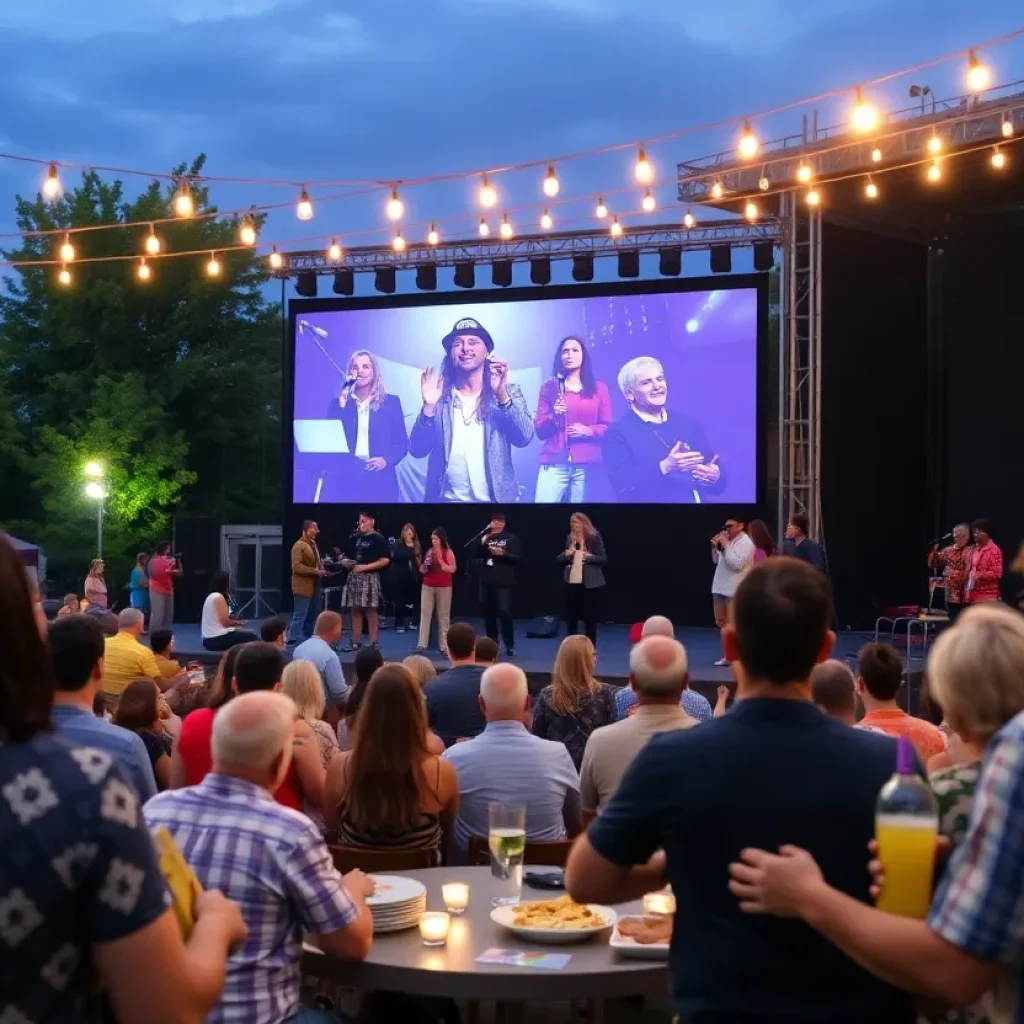 Audience enjoying PechaKucha San Antonio event at the Historic Sunken Garden Theater