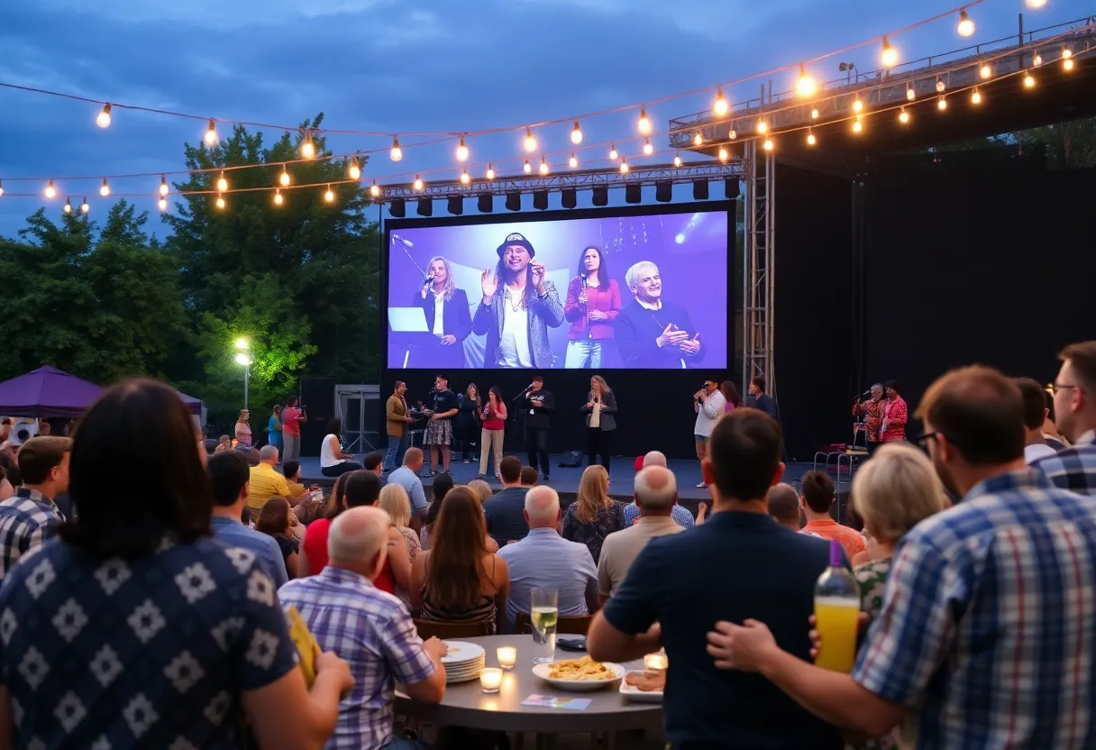 Audience enjoying PechaKucha San Antonio event at the Historic Sunken Garden Theater