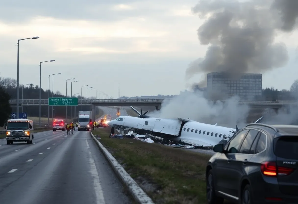 Emergency responders at a plane crash site in Tennessee