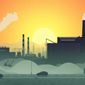 Illustration depicting pollution from vehicles and factories