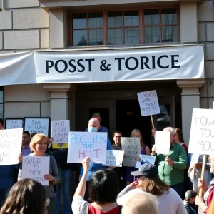 Supporters at the San Antonio Postal Workers Rally holding signs.