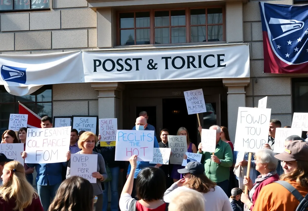 Supporters at the San Antonio Postal Workers Rally holding signs.