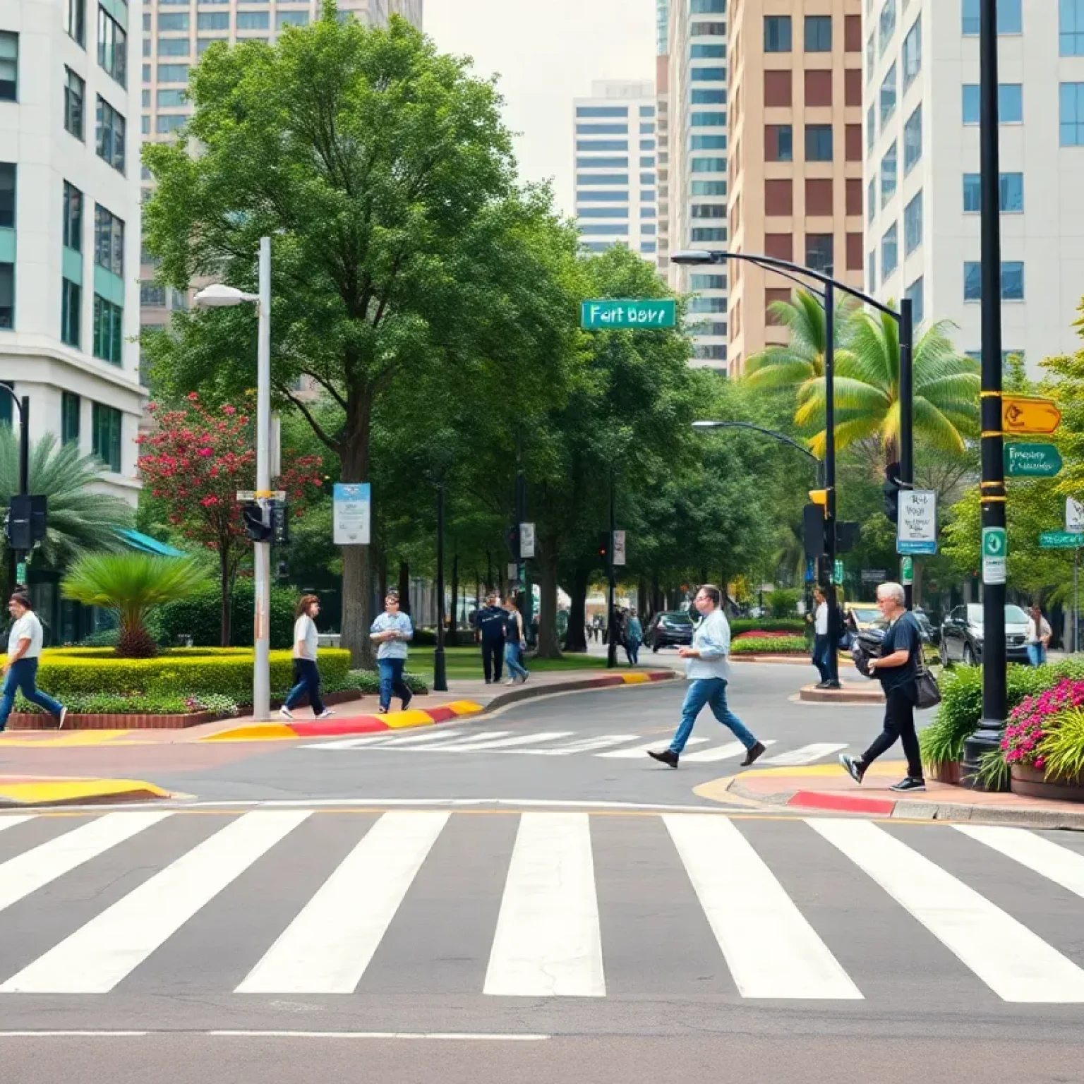 Rainbow crosswalk at the intersection of Main Avenue and Evergreen Street in San Antonio