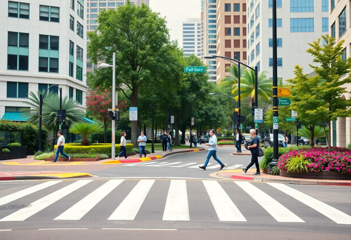 Rainbow crosswalk at the intersection of Main Avenue and Evergreen Street in San Antonio