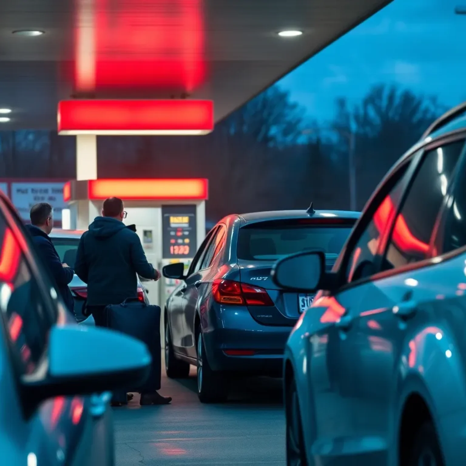 Gas station scene indicative of road rage incident