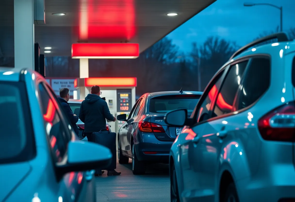 Gas station scene indicative of road rage incident