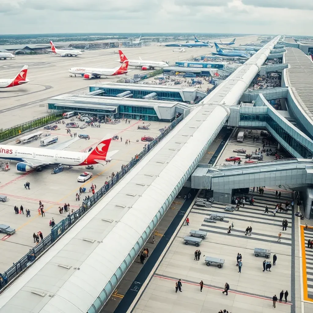 A busy airport terminal representing Southwest Airlines and other airlines