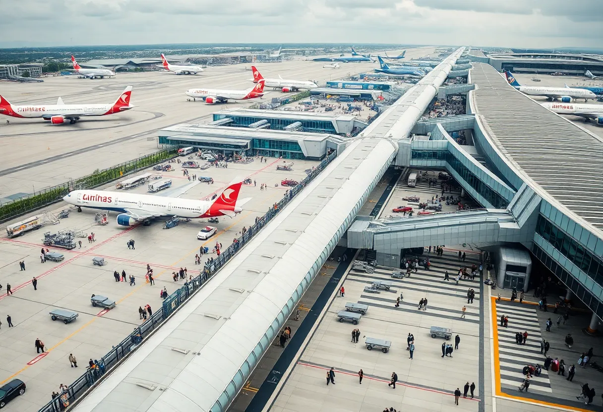 A busy airport terminal representing Southwest Airlines and other airlines