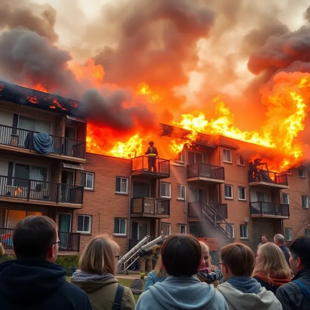 Firefighters battling a fire in an apartment building in San Antonio