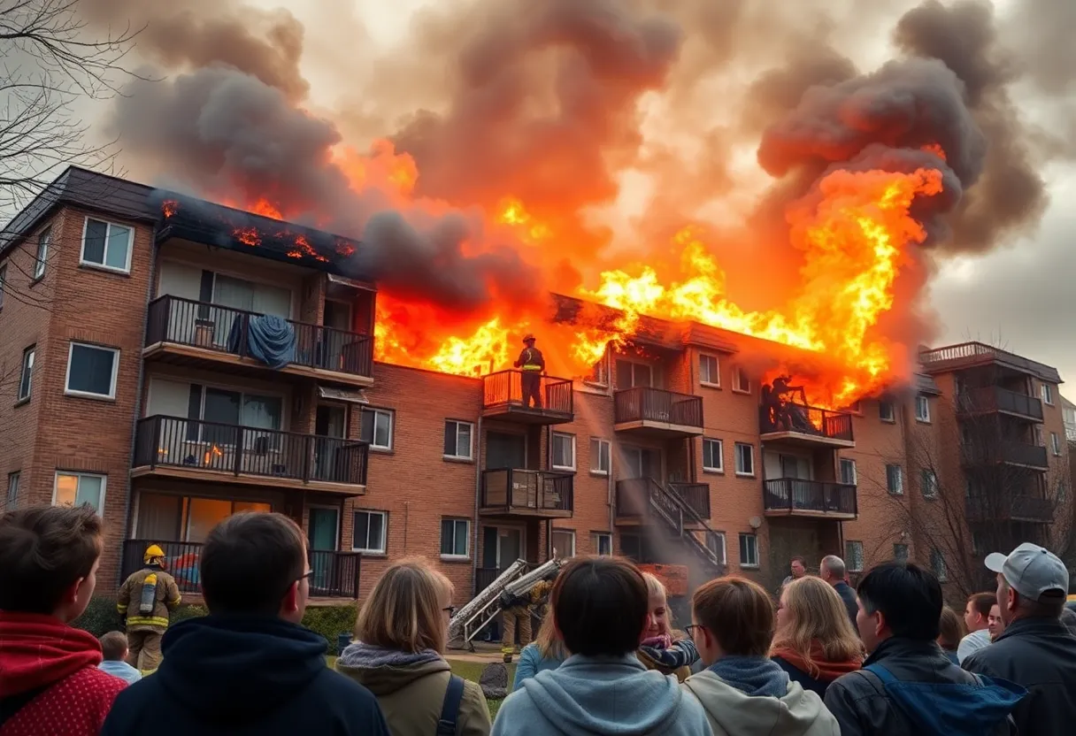 Firefighters battling a fire in an apartment building in San Antonio