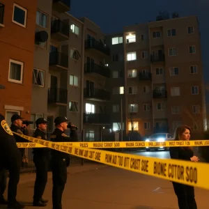 Police at the scene of a shooting in an apartment complex in San Antonio