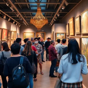 Visitors exploring the art exhibit showcasing cultural diversity