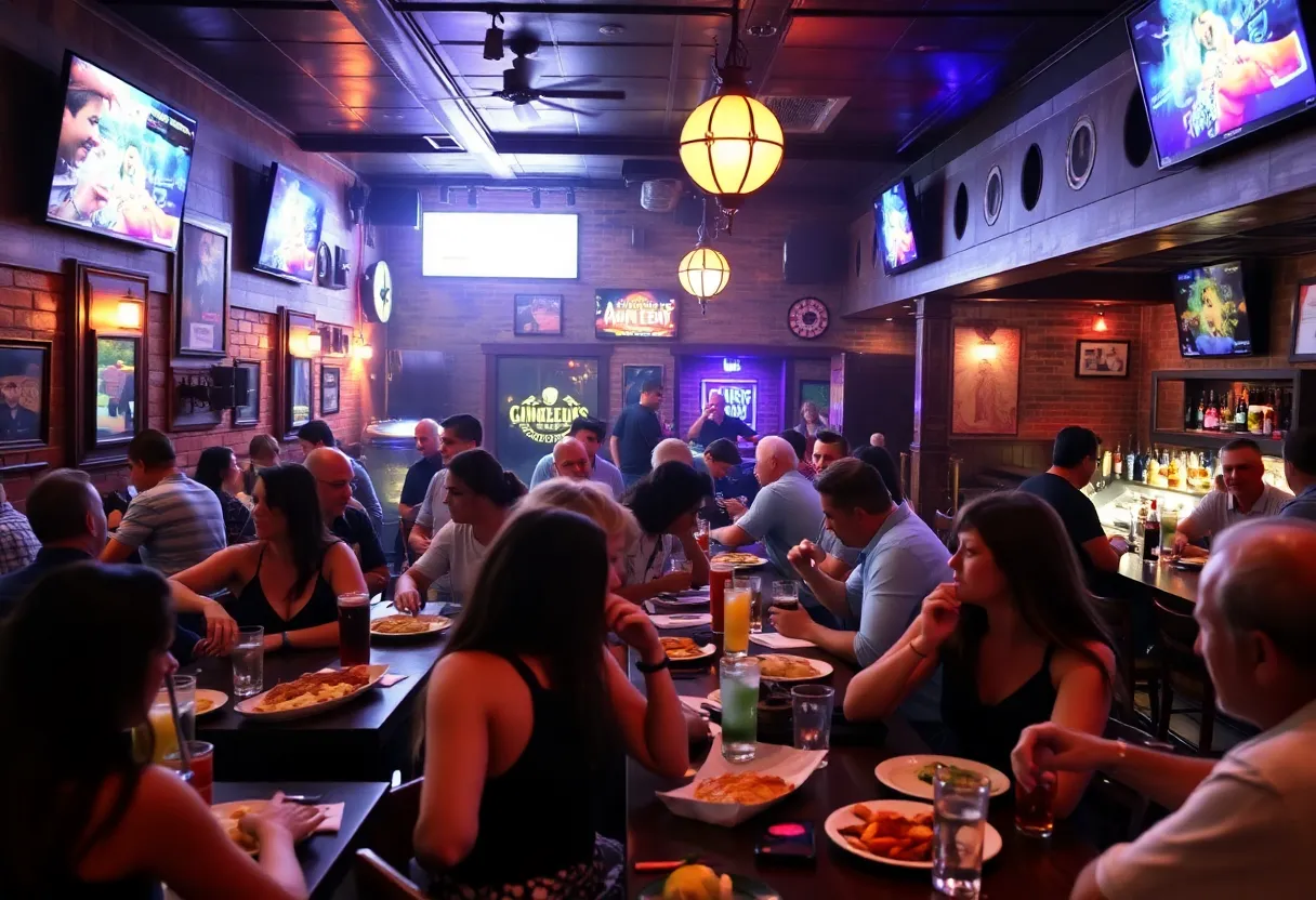 Patrons enjoying a lively atmosphere in a San Antonio bar