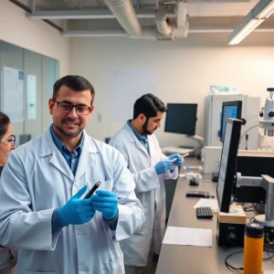 Interior of a biomedical research facility in San Antonio with scientists at work