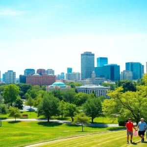 San Antonio cityscape with clear skies and greenery