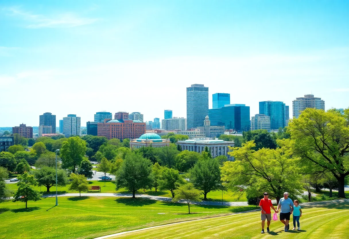 San Antonio cityscape with clear skies and greenery