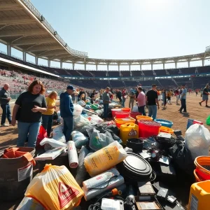 Participants at the San Antonio cleanup event with hazardous waste items.