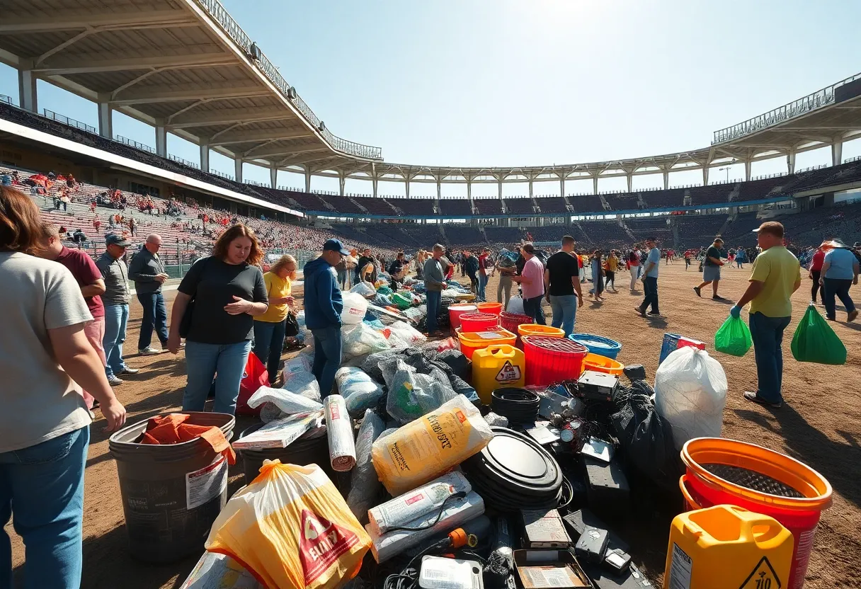 Participants at the San Antonio cleanup event with hazardous waste items.