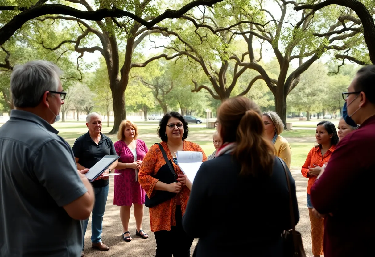 Residents of San Antonio gathered in a park discussing community concerns